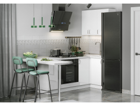 Белый глянец, столешница - Сахара 26 мм, фрезеровка 